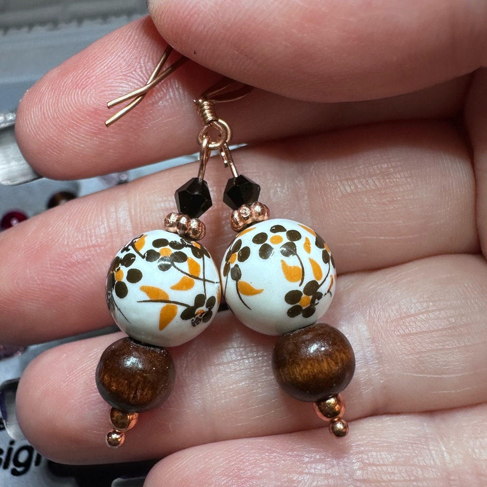 Floral Beaded Earrings with Gold Accents